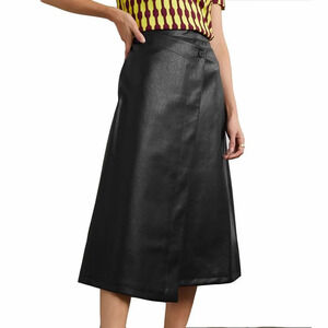 Lvir Asymmetric Black Wrap Midi Skirt Size L